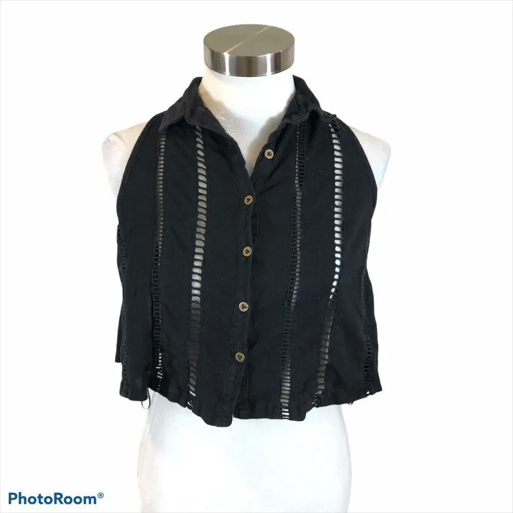Free People Black Dandy Cut Out Crop Top‎ Size XS